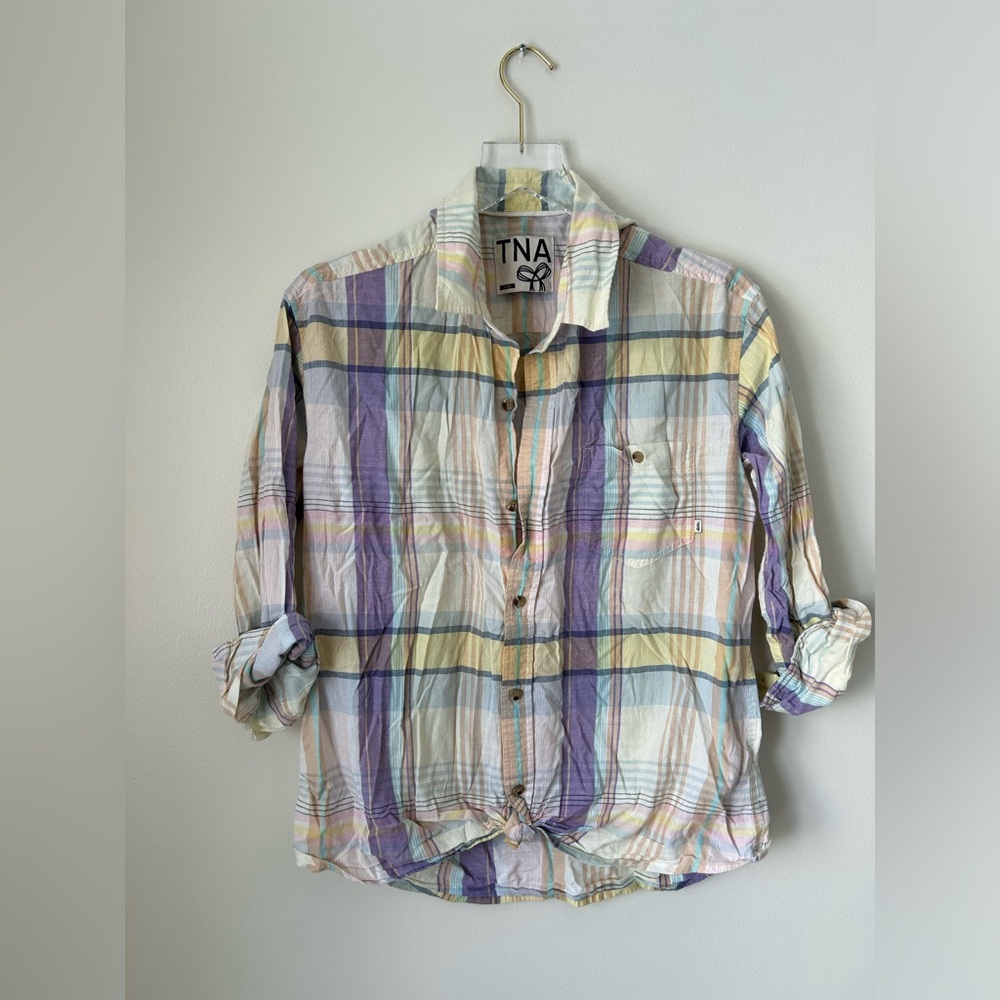 TNA plaid blouse